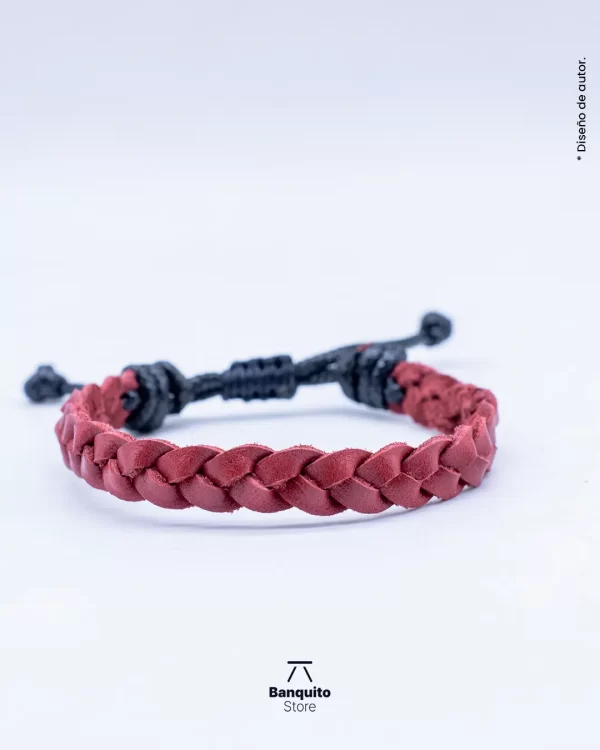 Pulsera de cuero roja trenzado plano