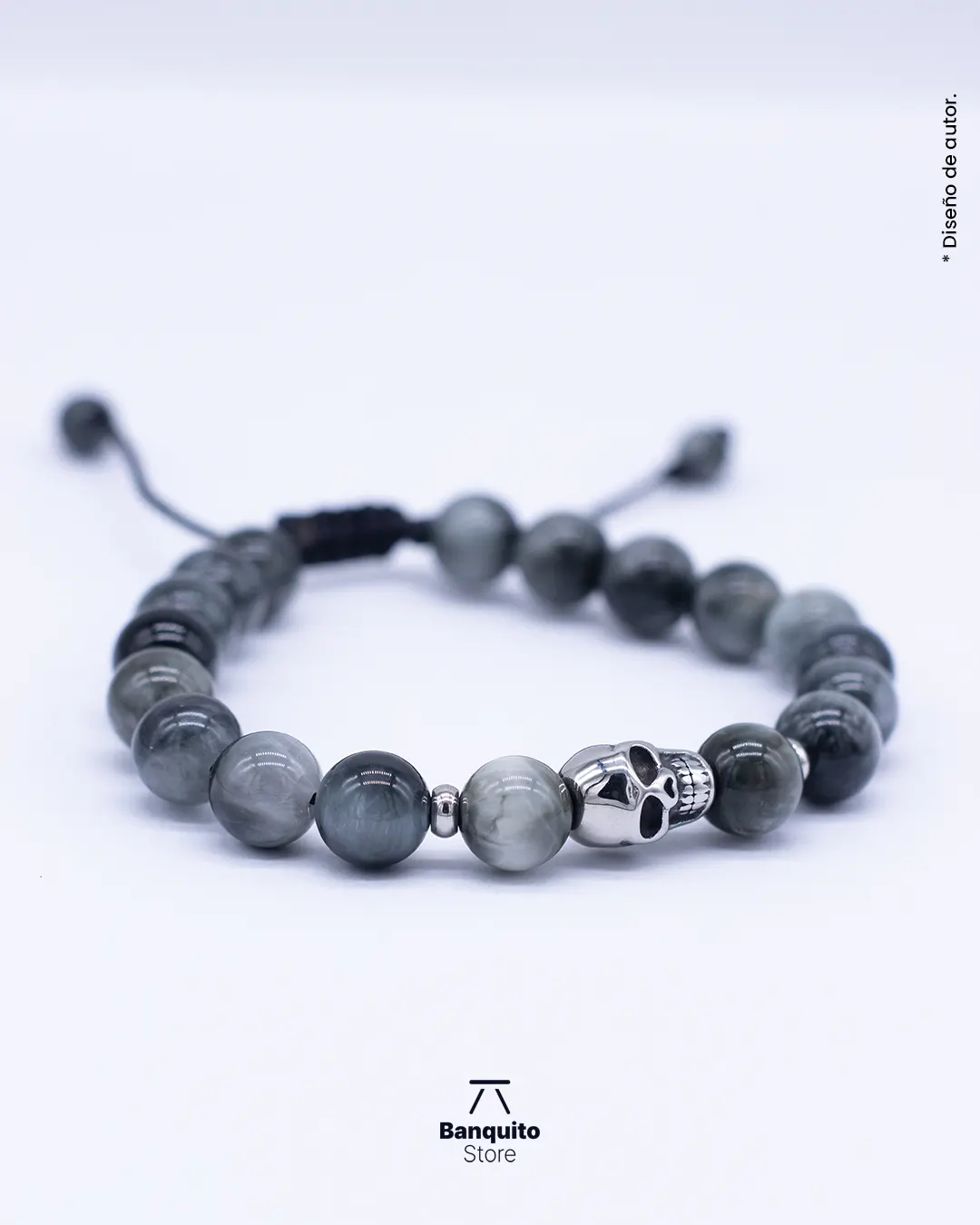 Pulsera Ojo de Halcón Gris con Calavera 8mm - Imagen 2