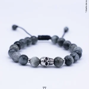 Pulsera Ojo de Halcón Gris con Calavera 8mm