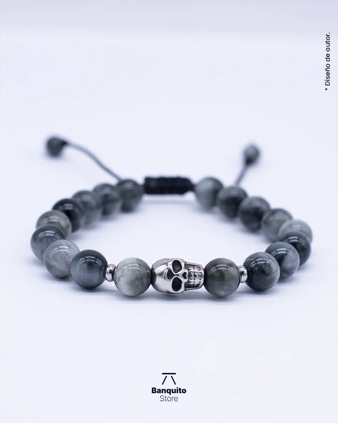Pulsera Ojo de Halcón Gris con Calavera 8mm