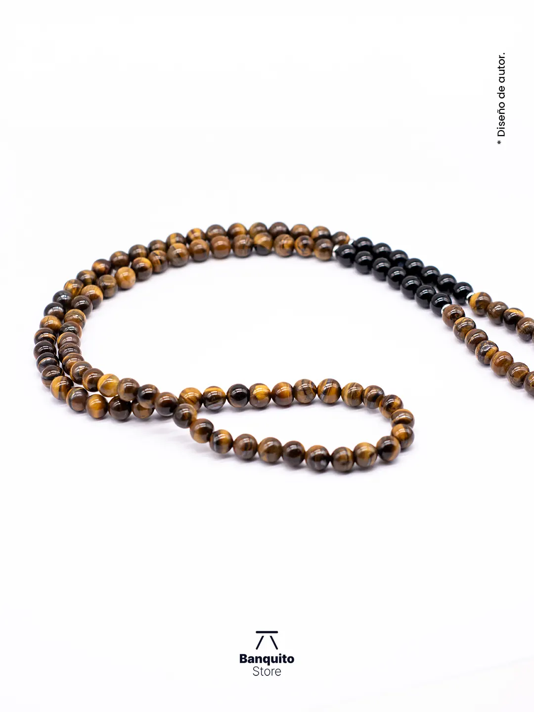 Collar Japa Mala de Ojo de Tigre y Ónix | Piedras Naturales - Imagen 3