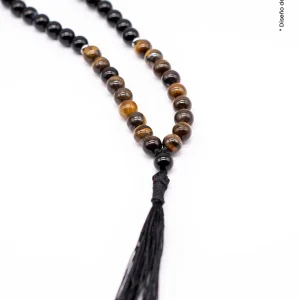 Collar Japa Mala de Ojo de Tigre y Ónix | Piedras Naturales