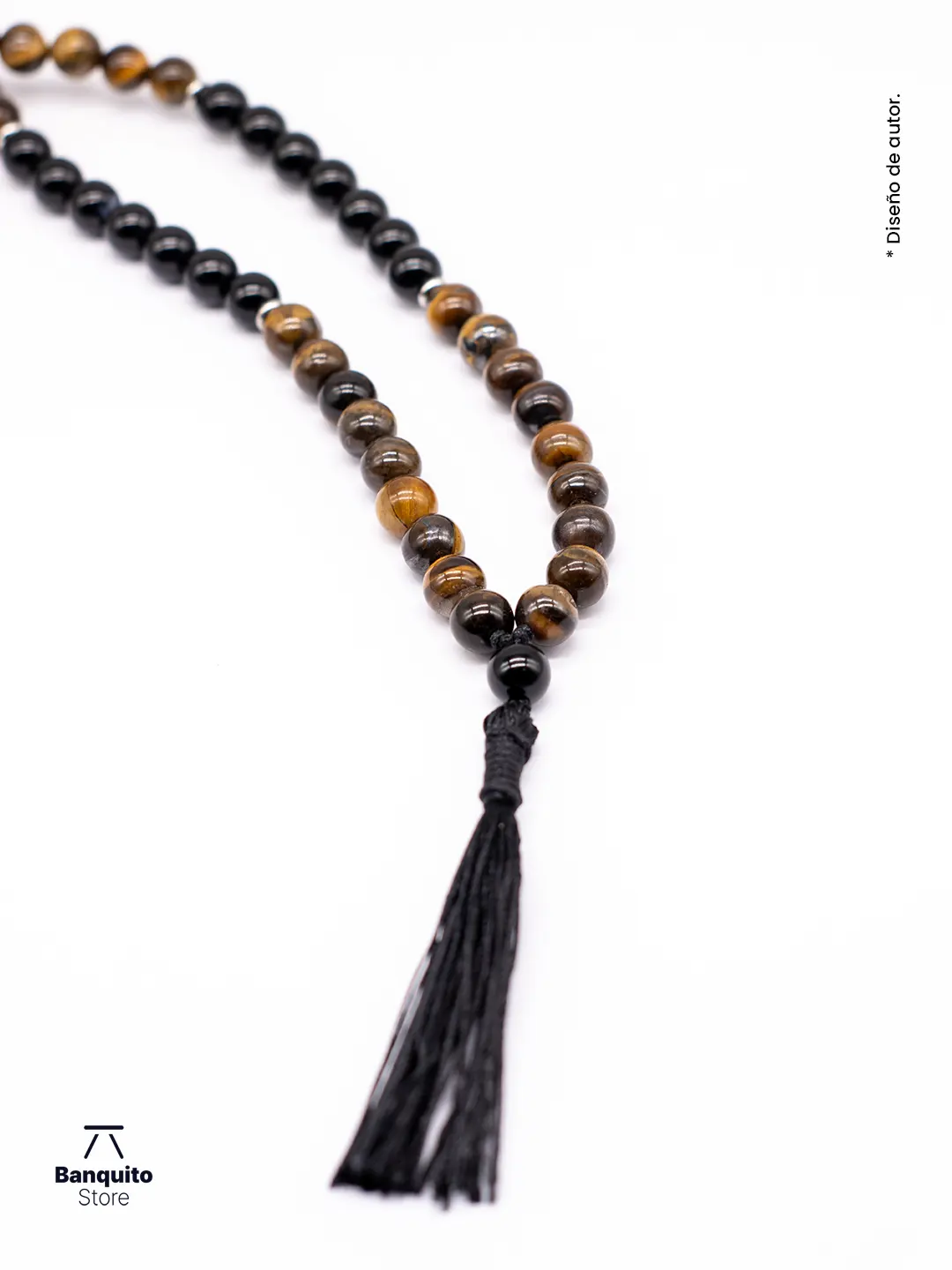 Collar Japa Mala de Ojo de Tigre y Ónix | Piedras Naturales