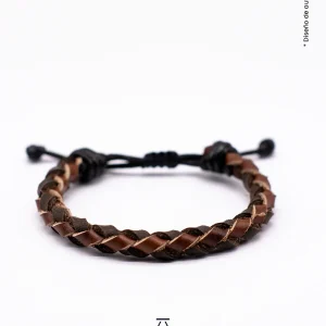 Pulsera de Cuero Bi Tono Café Trenzado