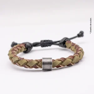 Pulsera de Cuero Bi Tono Café y Verde – Hecha a Mano