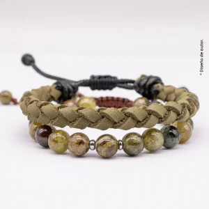 Pulsera Granate Verde y Cuero Hombre Chile