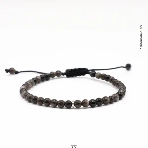 Pulsera de Obsidiana Plateada 4 mm | Minimalismo Masculino